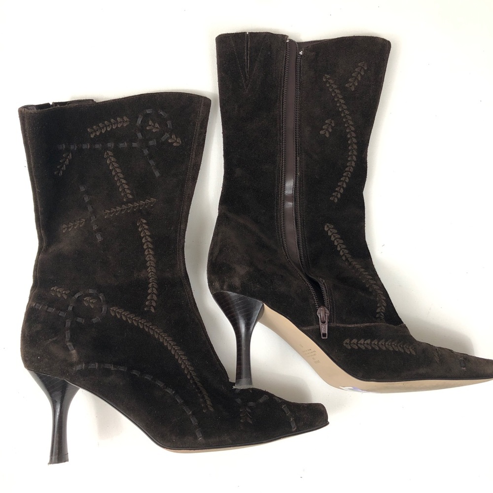Parade Suede Embroidered Low Calf Zip Pointed Toe